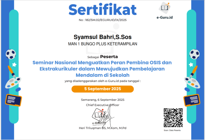 Pembina OSIM MAN 1 Bungo Ikuti Seminar Nasional Penguatan Peran dalam Pembelajaran Mendalam