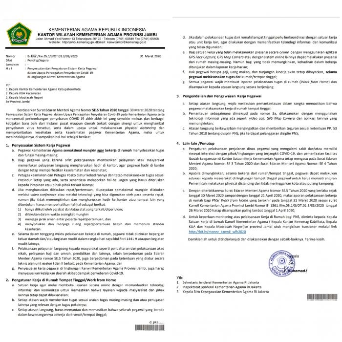 SATKER MAN 1 BUNGO LAKSANAKAN WORK FROM HOME 