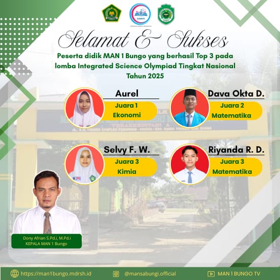 EMPAT SISWA MAN 1 BUNGO RAIH PRESTASI GEMILANG DI INTEGRATED SCIENCE OLYMPIAD NASIONAL 2025