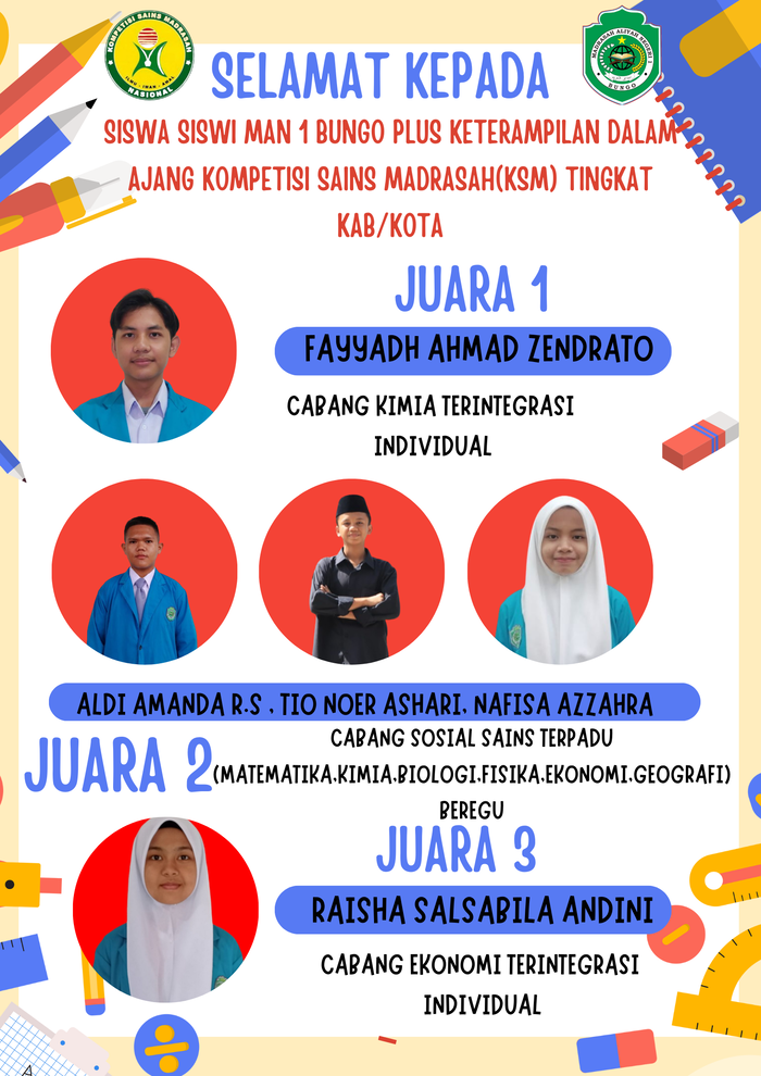 RAIH JUARA I  SISWA MAN 1 BUNGO PLUS KETERAMPILAN PESERTA  KSM BIDANG STUDI KIMIA