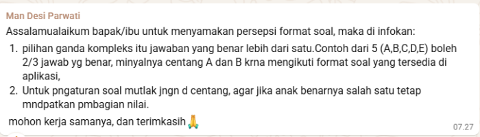 MAN 1 Bungo Terapkan Format Soal Pilihan Ganda Kompleks