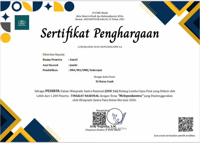 Siswi MAN 1 Bungo Aurel Raih Penghargaan di Olimpiade Sastra Nasional 2026 Siswi MAN 1 Bungo Aurel Raih Penghargaan di Olimpiade Sastra Nasional 2026