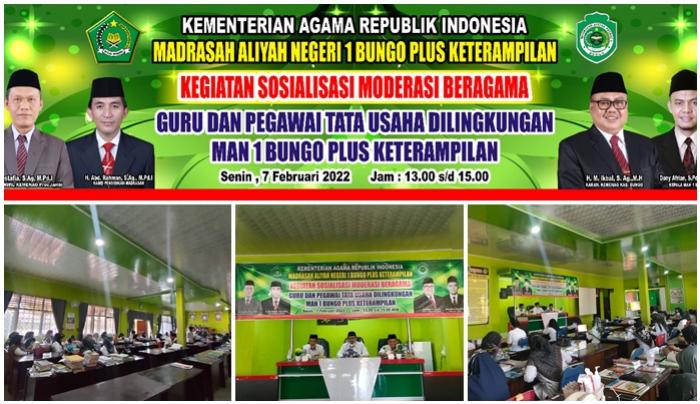 KA.KANKEMENAG BUNGO LAKSANAKAN SOSIALISASI MODERASI BERAGAMA DILINGKUNGAN MAN 1 BUNGO  PLUS KETERAMPILAN