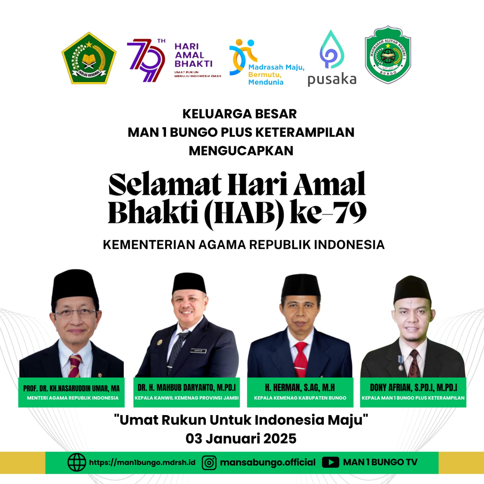 ASN MAN 1 BUNGO IKUTI UPACARA HAB KEMENAG KE-79 TAHUN 2025 DILAPANGAN KANTORÂ KEMENAGÂ BUNGO