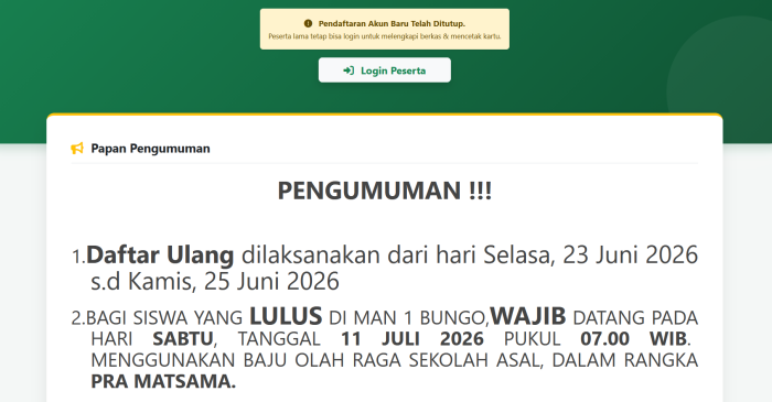 Panitia PMB MAN 1 Bungo Imbau Siswa Kelas X dan Orang Tua Rutin Pantau Website PMB untuk Informasi Terbaru Panitia PMB MAN 1 Bungo Imbau Siswa Kelas X dan Orang Tua Rutin Pantau Website PMB untuk Informasi Terbaru