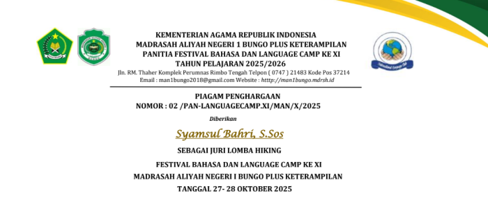 MAN 1 Bungo Berikan Sertifikat Apresiasi Festival Bulan Bahasa