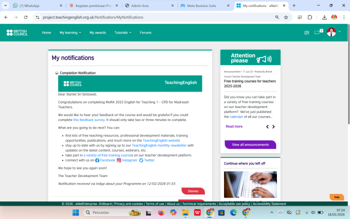 Guru MAN 1 Bungo Selesaikan Diklat British Council