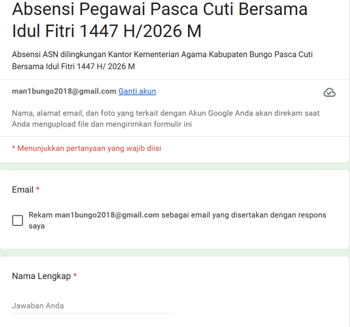 ASN MAN 1 Bungo Wajib Unggah Bukti Absensi Usai Lebaran