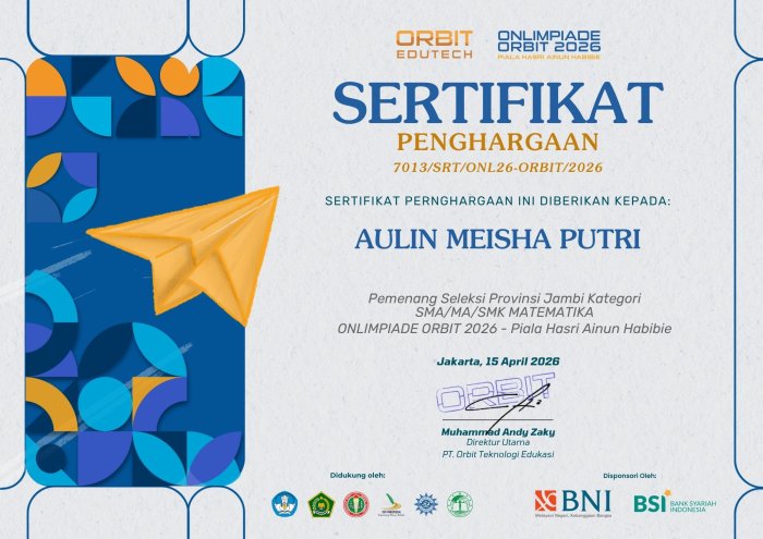 Siswi MAN 1 Bungo Jambi Juara Olimpiade Matematika ORBIT