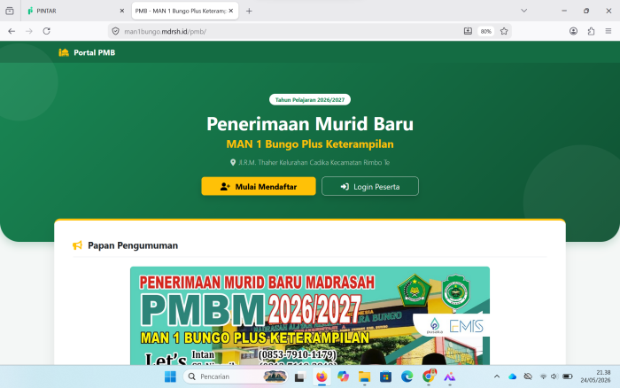 Pendaftaran Online Siswa Baru MAN 1 Bungo Ditutup 12 Juni 2026