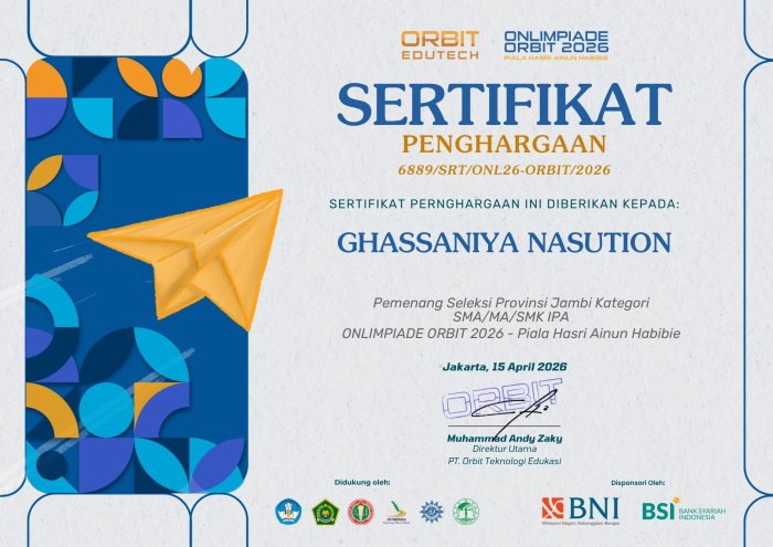 Ghassaniya Nasution Raih Juara Onlimpiade ORBIT 2026 Jambi