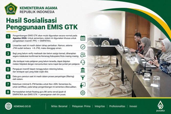 Kemenag Sosialisasikan Sistem EMIS GTK Baru, seluruh admin madrasah wajib pelajari poin poin yang utama