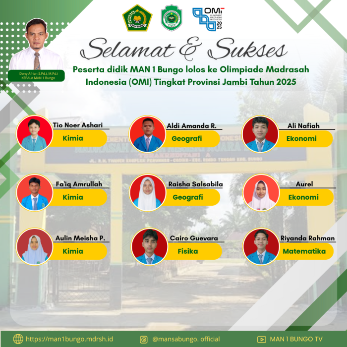 Sapu Bersih: Tiga Siswa MAN 1 Bungo Lolos Olimpiade Kimia Provinsi