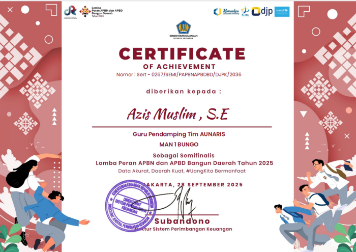 Bapak Azis Muslim Raih Penghargaan Guru Pembimbing Lomba Nasional