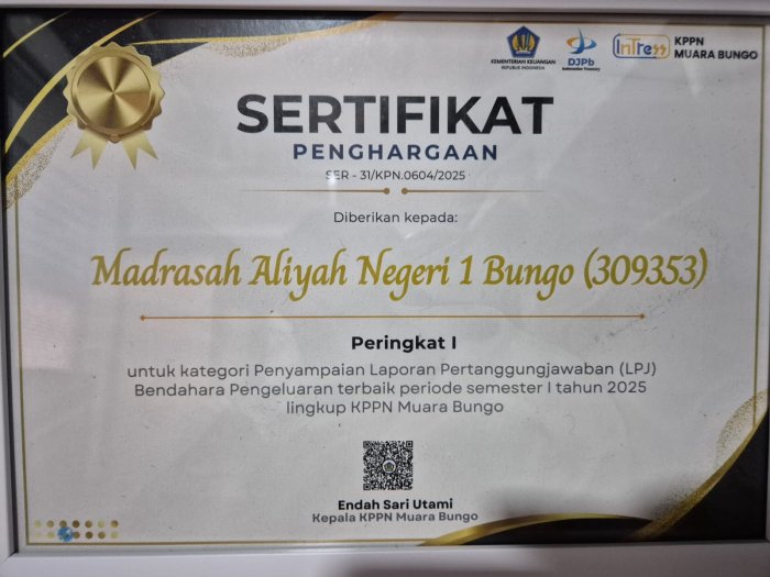 MAN 1 Bungo Raih Penghargaan LPJ Bendahara Pengeluaran Terbaik Semester 1 Tahun 2025