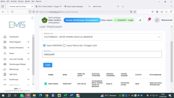 Operator EMIS MAN 1 Bungo Lakukan Input Data Murid Kelas X Tahun Ajaran 2026/2027 Operator EMIS MAN 1 Bungo Lakukan Input Data Murid Kelas X Tahun Ajaran 2026/2027