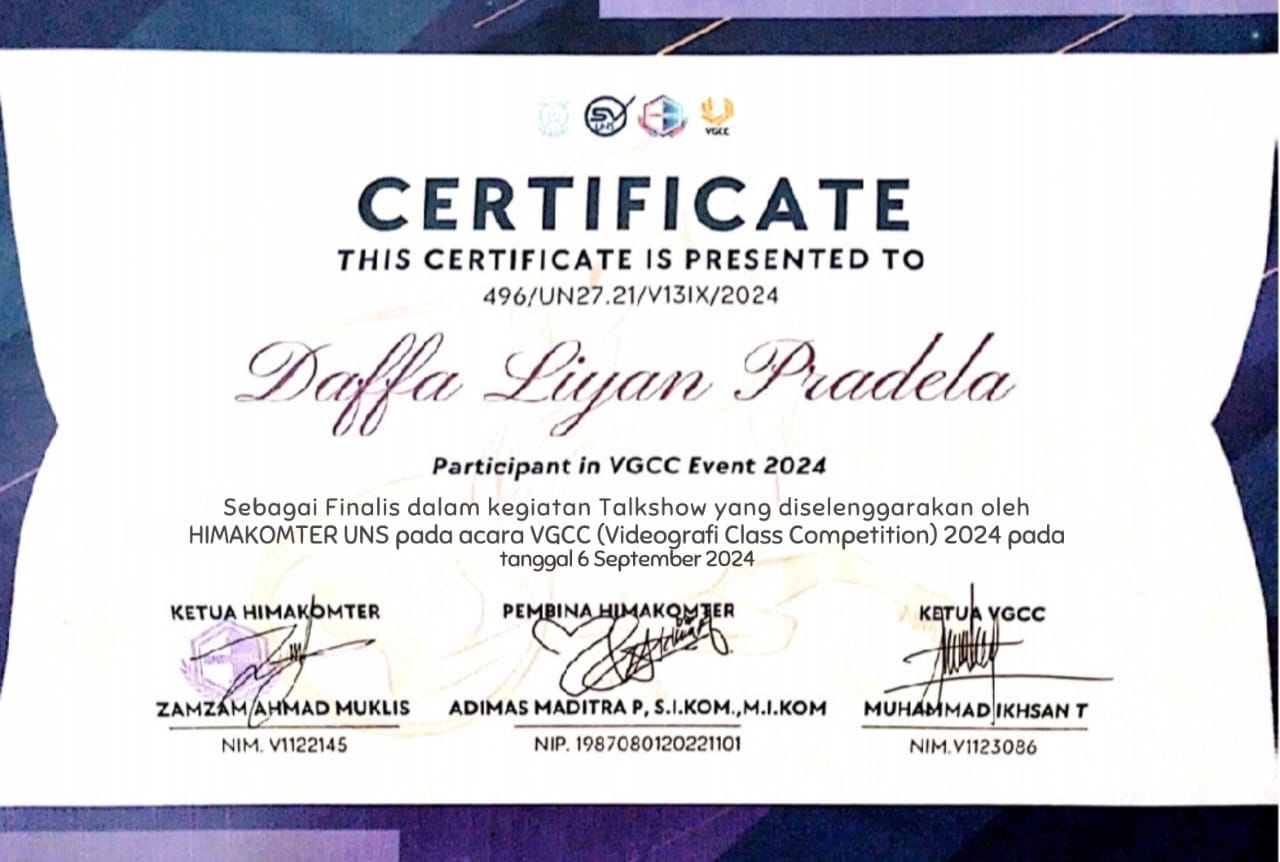 SISWA MAN 1 BUNGO PLUS KETERAMPILAN RAIH FINALIS AJANG VIDEOGRAFI CLASS COMPETITION 5.0 DI UNIVERSITASÂ SEBELASÂ MARET