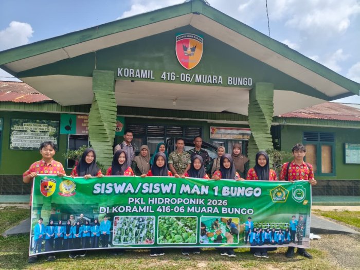 Guru Hidropnik MAN 1 Bungo Jemput Siswa PKL Hidroponik di Koramil