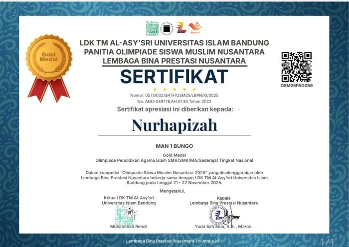 Siswi MAN 1 Bungo Raih Juara PAI