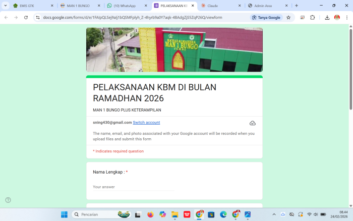MAN 1 Bungo Gunakan Google Form untuk Pendataan KBM Ramadhan