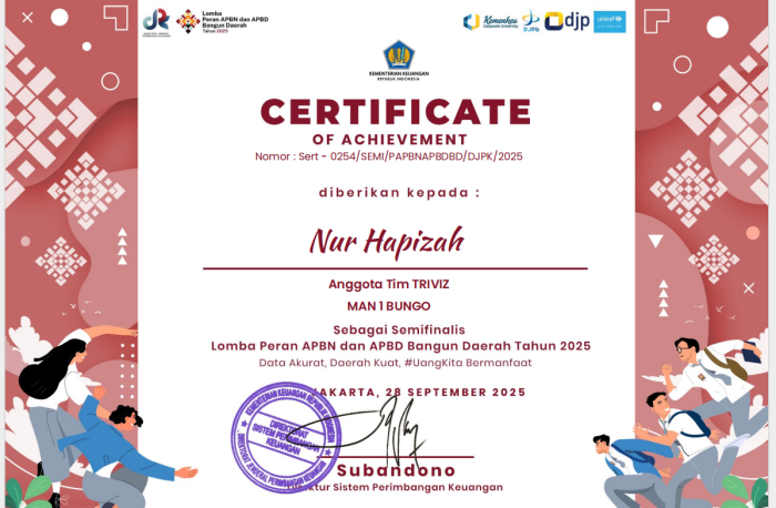 Siswi MAN 1 Bungo Raih Penghargaan Nasional dari Kemenkeu