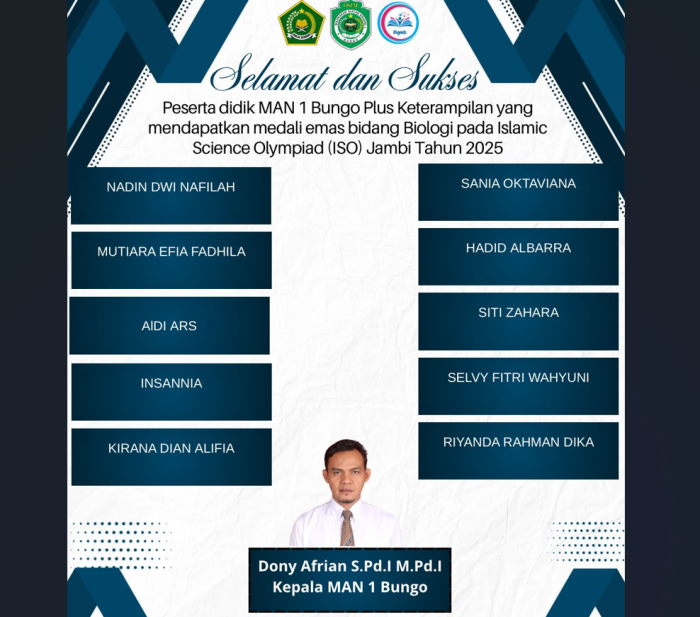 MAN 1 Bungo Kembali Dominasi dengan 10 Medali Emas Islamic Science Olympiad Biologi Tingkat Provinsi Jambi